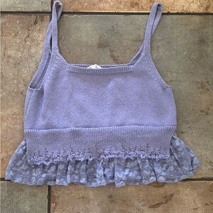 Zara Lilac Knit Lace Trim Top